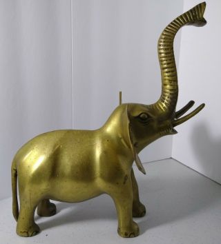 Vintage Large Solid Brass Elephant 13.  5 Tall Statue Trunk Up Good Luck