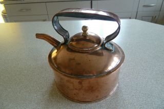 Antique 2.  5 Litre Tin Lined Copper Kettle Early 20th Century