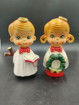 Vintage Christmas Ceramic Figurine Angel Choir Boy & Girl Japan 1950’s