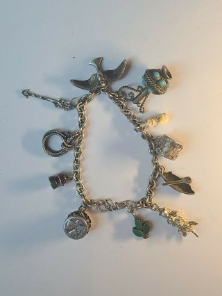 Vtg Western Americana Native American Sterling Silver Charm Bracelet 7.  5 " /30.  9g
