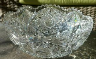 Vintage Abp Deep Cut Glass Crystal Bowl Dish American Brilliant