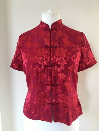 Monsoon Vintage 12 Red Cheongsam Oriental Mandarin Silk Blouse Rare Qipao
