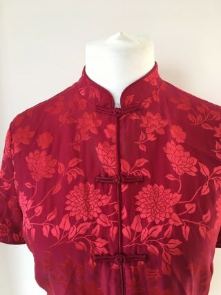 Monsoon Vintage 12 Red Cheongsam Oriental Mandarin Silk Blouse Rare Qipao 2