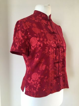 Monsoon Vintage 12 Red Cheongsam Oriental Mandarin Silk Blouse Rare Qipao 3
