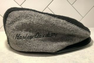 Vintage Harley Davidson Motorcycle Newsboy Cap Hat Wool With Leather Brim,  XL 3
