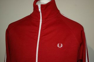 Fred Perry Twin Taped Track Jacket - M/l - Blood Red/white - Vintage Mod Top