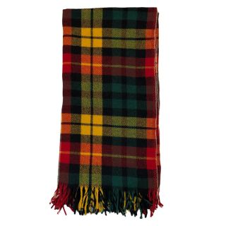 Wool Throw Blanket Fringe Plaid Check Car Cabin Camp Green Red Yellow Lap