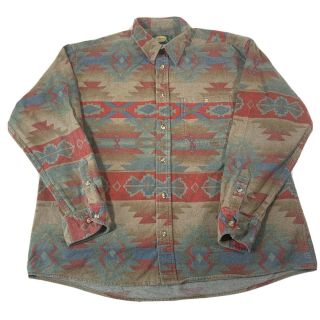 Vintage Brown Red & Blue Aztec Heavy Cotton Flannel Shirt - Mens Xl