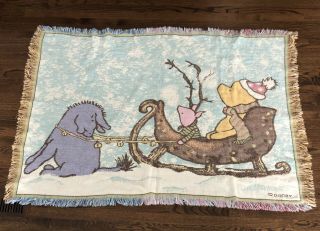 Vintage Beacon Disney Winnie The Pooh Woven Throw Blanket Tapestry Winter Sled