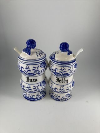 Vintage Arnart Blue Onion Jam And Jelly Jars