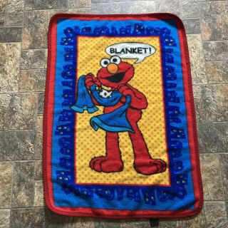 Owen Sesame Street Elmo Blanket Holding Blankie Red Yellow Blue Vintage Acrylic