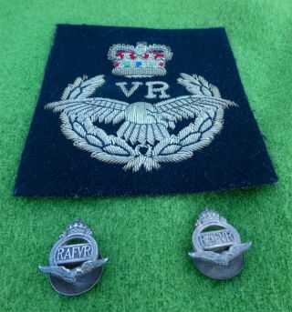 Vintage Royal Air Force Volunteer Reserve Buttonhole Badges And A Blazer Badge