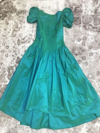 Vtg 80’s Alfred Angelo Green Satin Lace Women 
