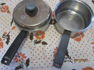 2 Vintage Lifetime Stainless Steel Cookware Saucepans 1.  5 & 2 Quart With One Lid