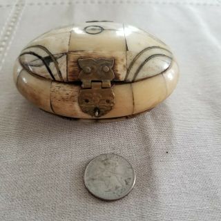 Antique Bone Metal Hinged Snuff Box Pill Tobacco Case Unique Vintage