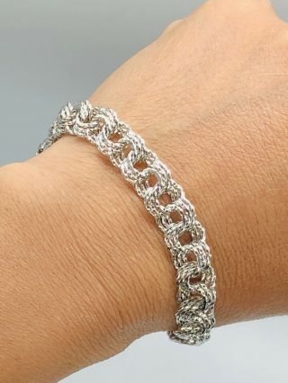 Vtg.  925 Sterling Silver Tri Links Chain Charms Style Bracelet 16.  9g - 7.  5”