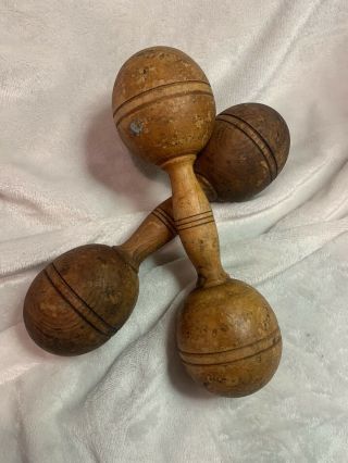 Pair Vintage Wooden Hand Weight Dumb Bells 1lb Each