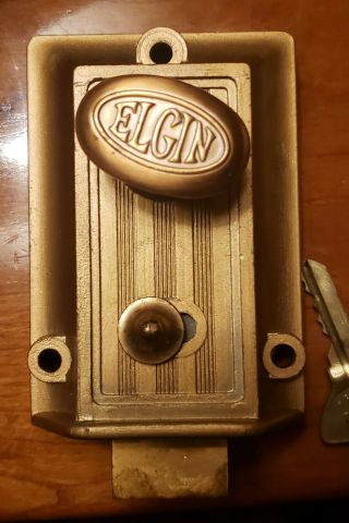 Vintage Nos Elgin Cylinder Rim Night Latch Lock Brass Bronze 5818