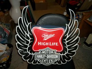 Vtg Harley Davidson Miller High Life Metal 26 " X22 " Black /red Bar Sign Wings