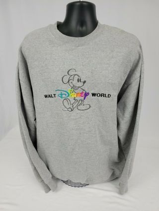 Vintage Walt Disney World Sweatshirt Adult Medium Gray Xxl 2xl Euc