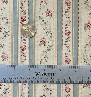 Pretty French Vintage C.  1920s Roses & Ribbon Tiny Scale Cotton Fabric - 9 " X16 "