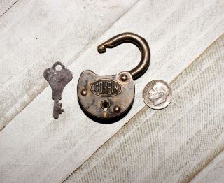 Vtg Antique Miniature Small Corbin Lock Co Trade Simulator Padlock And With Key