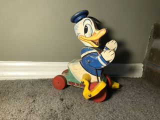 Vintage 1950s Fisher Price 765 Donald Duck Disney Wooden Pull Toy,  No String