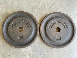 2 X 10 Lb Vintage Milo Barbell 1” Standard Weight Plates Like York Bur Made Usa