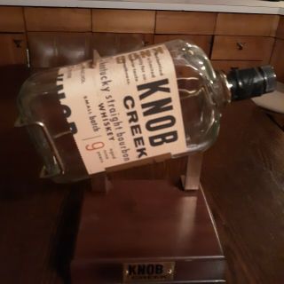 Knob Creek Vintage Whiskey Decanter And Wood Brass Holder Empty Bar Decor