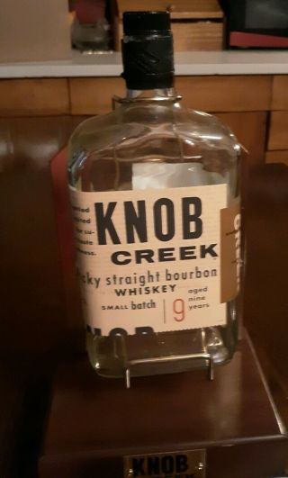 Knob Creek Vintage Whiskey Decanter and Wood Brass Holder Empty Bar Decor 2