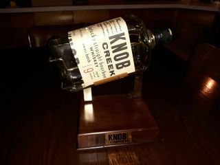 Knob Creek Vintage Whiskey Decanter and Wood Brass Holder Empty Bar Decor 3