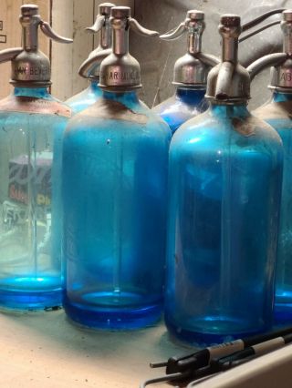 Vintage Czechoslovakia Blue Seltzer Bottle Triangle Beverage Brooklyn Ny