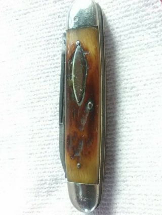 Crown Cutlery York Old Rare Vintage Pocket Jack Knife Bone Handle Cigar 68