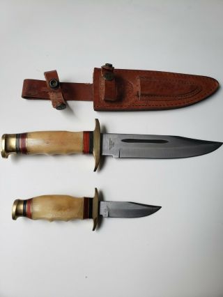 Vintage Timber Rattler 2pc Knife Set With Leather Sheath