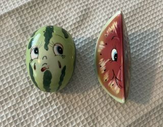 Vintage Anthropomorphic Watermelon Melon Salt & Pepper Shakers Py Napco Japan
