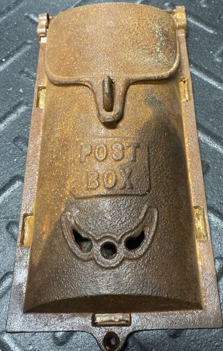 Antique Cast Iron Letter Post Box Mailbox W/ Hasp Lock