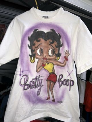 Vintage Betty Boop T - Shirt Size L Pudgy 90s Cartoon Airbrush