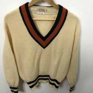Vintage White Ram Hipster Pullover Wool Sweater Men M Curling 70’s College