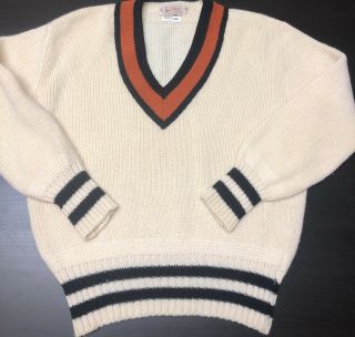 Vintage White Ram HIPSTER Pullover Wool Sweater Men M Curling 70’s College 2