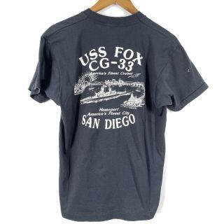 Uss Fox Cg 33 San Diego Black Paper Thin T Shirt Short Sleeve Large True Vintage