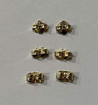 3 Vintage Pair 14k Solid Yellow Gold 1/4” Friction Earring Backs