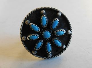 Awesome Vintage Zuni Turquoise Petit Point Turquoise & Sterling Silver Ring