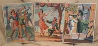 Vintage Mid Century Modern Paint By Number Ballerina Set Of 3 Painted 1954 12x16