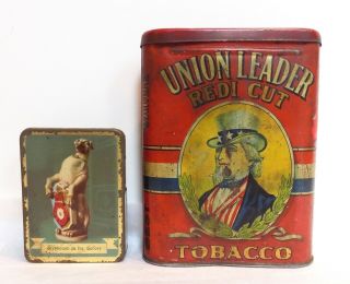 2 Vintage Tins - Union Leader Redi Cut Tobacco - Greyhound Of The Tudors Sweets