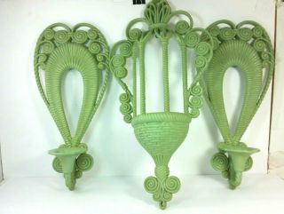 Burwood Products Plastic Candle Holders Wall Pocket Green Wall Mount Mcm Vintage