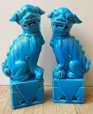 Vintage Chinese Turquoise Blue Foo Dogs Figures 6 " Height