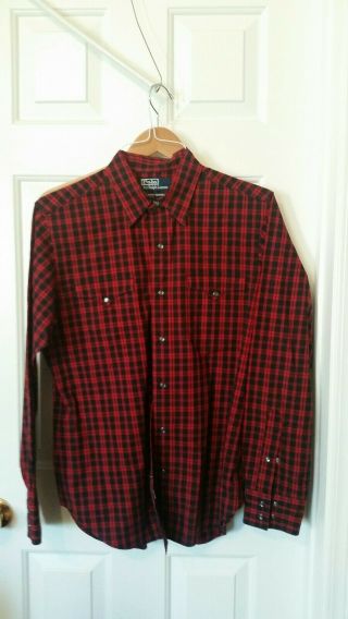 Vintage Polo Ralph Lauren Classic Western Red Check Plaid Shirt Pearl Snap Small