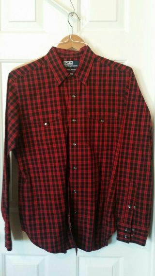 Vintage Polo Ralph Lauren Classic Western Red Check Plaid Shirt Pearl Snap small 2