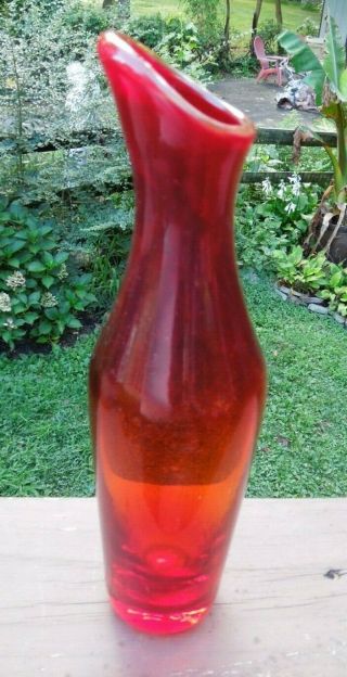 Vintage Blenko Glass Tangerine Amberina Bud Vase 64b 9 Inches Tall