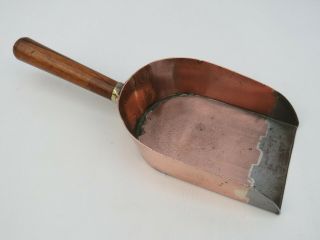 Antique Or Vintage Copper And Wooden Coal Scuttle Hearth Shovel